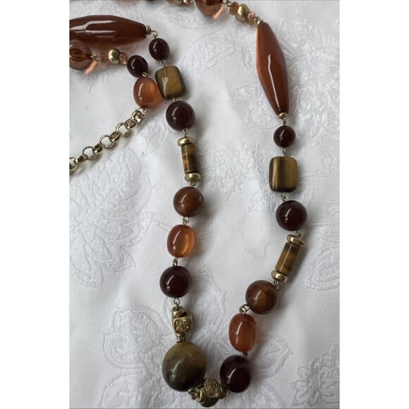 Chicos Brown Amber Gold Tone 20" Long Beaded Statement Necklace NEW - Picture 10 of 16